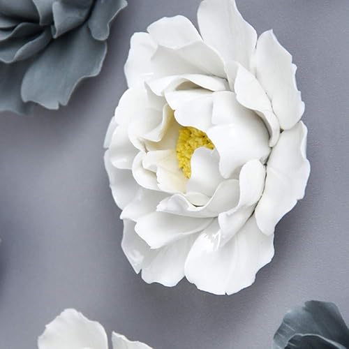 Miniatura 3 de Insiswiner Flores decorativas de cerámica 3D para colgar en la pared para el hogar, peonía blanca y amarilla, 3.54 pulgadas