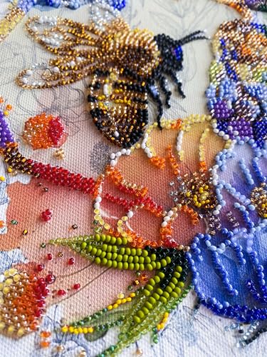 Image of Wizardi Main Bead Embroidery Kit - Flower Honey. Colorful Beads, Beading Needles. DIY Kit. Embroidery for Beginners. Home Decor. AB-906 Abris Art