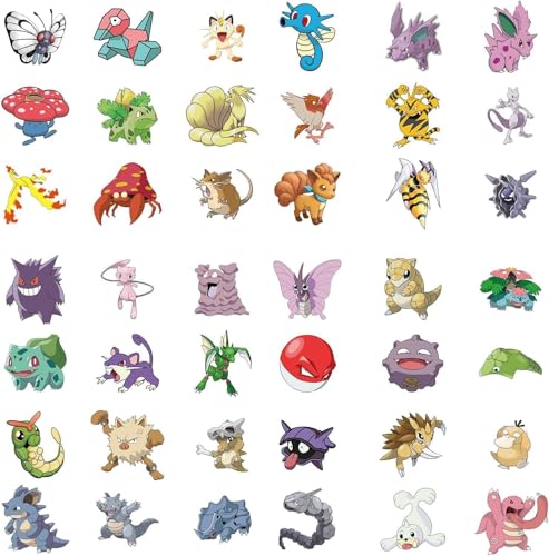 Image of 100 Cartoon Pokemon Stickers Waterproof & Durable Cute Decals for Perfect for Laptops, Phones, Skateboards, Luggage,Assorted Funny for Gifts, Party Favors.