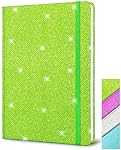 Green Glitter Lined Notebook A5, 160 Page 8.3x5.7” Glitter Never Peel Off Sparkle Journal for Girls Glitter Sparkly Hardcover Notebook Journal for Women Writing Teen Girl Gifts for School Home Work