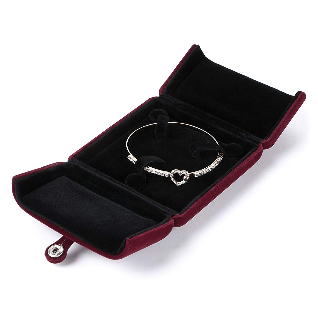 Boîte à Bracelet En Velours Rouge - 10x10x4 Cm - Double Ouverture Avec Bouton-pression - Présentoir Bijoux, Cadeau Fiançailles