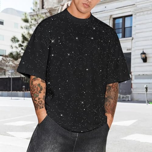 Weiyuqi Oversized Sparkly Sequin Shirts for Men Sparkly Bling Tshirts Trendy Loose Casual Basic Tees Streetwear Baggy Tops4