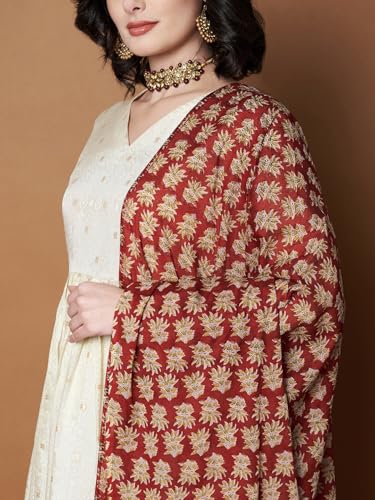 Image of Women's Cotton Blend Floral Print Dupatta with 2.20 Meters | Women's cotton printed dupatta with tassels