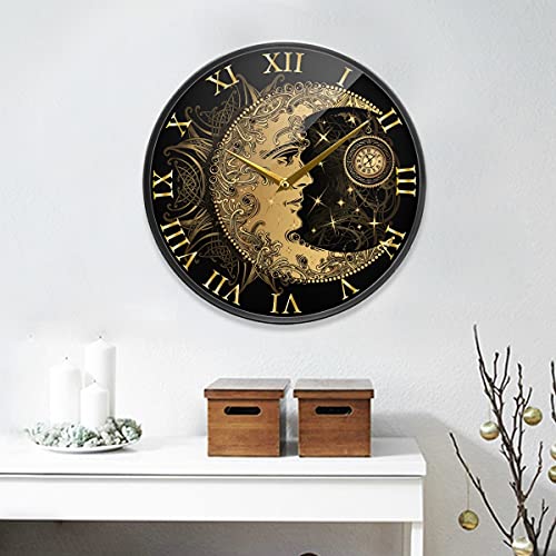 Alaza Boho Crescent Moon Sun Mandala Wall Clock Battery Operated Silent Non Ticking Clocks For Living Room Decor 12 Inch / 9.5 Inch #TOP6
