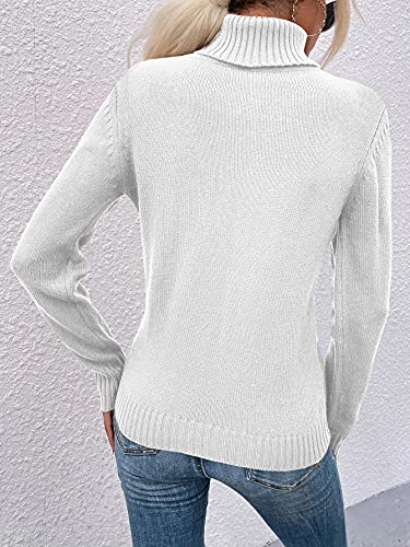 Hongqizo Women Casual Turtleneck Long Sleeve Sweater Cable Knit Pullover Solid Slim Fit Sweater Turtleneck Tops4