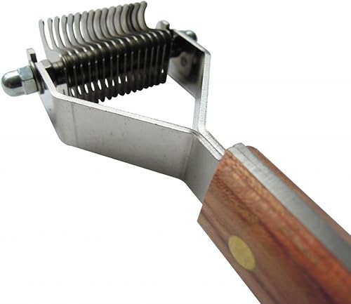 Miniatura 9 de Mars Coat King Rastrillo pelador de rastrillo de aseo doble ancho para perros y gatos, acero inoxidable con mango de madera para abrigos gruesos,