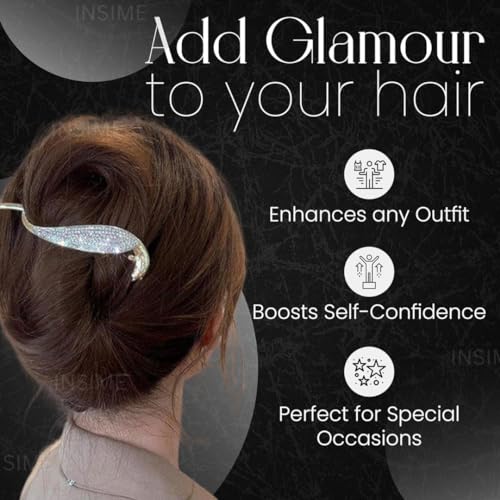 Image of INSIME Rhinestone stone hair clips for women Stylish | Sparkling Big French barrette hair bun clips | Fancy metal hair clips bun accessories Korean banana hair clip for wedding