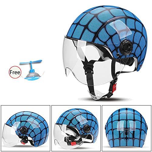 Dot Approved Kids Electric Helmets Motorcycle Open Face Helmet 3/4 Retro Scooter Street Cruiser Half Face Helmet With Visor Light Breathable Summer Sun Protection With Quick Buckle -X-48-55Cm #TOP1