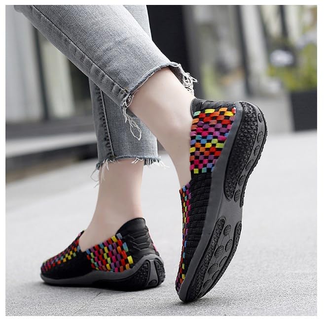 DESESE Women's Elastic Woven Walking Shoes Fashion Non-Slip Flats Sneakers Lightweight Slip On Casual Shoes Multicolor Woven Walking Shoes Elastic Walking Shoes Slip on Sneakers2