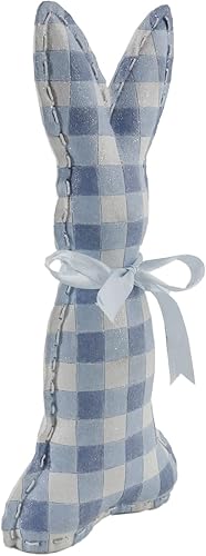 Miniatura 3 de Polyresin 436603 - Figura decorativa de conejo de Pascua a cuadros azules y blancos con cinta, decoración de primavera
