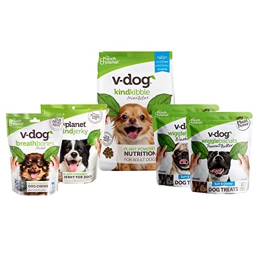 V-dog Plant Based Mini Kibble Dog Food, Blueberry Wiggle Biscuits, Breath Bones, Jerky Treats - 4.5LB Complete Vegan Nutrition for Small Dogs