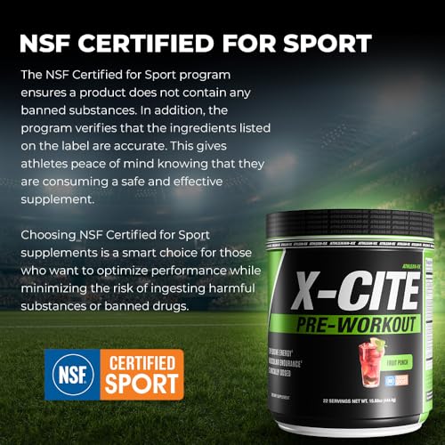 Image of X-CITE Pre-Workout by ATHLEAN-X - Enhanced Formula with Beta-Alanine, Creatine & Caffeine for Ultimate Energy, Endurance, Focus & Muscle Pump, NSF Certified for Sports (Fruit Punch)