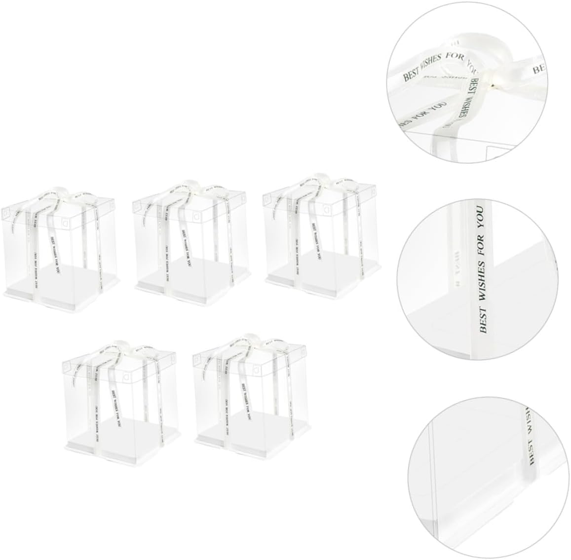8-inch Birthday Cake Box Carrier with Ribbon, Single Layer 26x26x18cm Food Packaging Container, 5pcs Cake Storage Boxes for Party Packaging