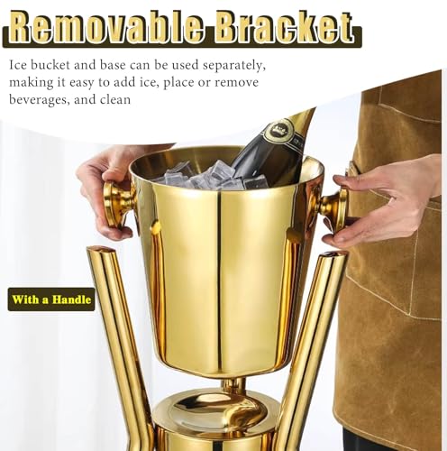 Cubitera de champán de pie con Soporte, 84 cm de Altura, Enfriador de Botellas de Vino con cubeta extraíble de Acero Inoxidable, Enfriador de Cerveza portátil.