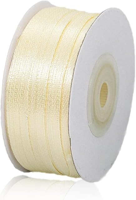 Beige Ribbon 3mm, 91M Double Faced Ivory Satin Ribbons for Gift Wrapping, Gift Ribbon for Crafting, DIY Sewing Projects, Floral Bouquet, Hair Bows, Birthday, Baby Shower and Wedding Cake Decoration