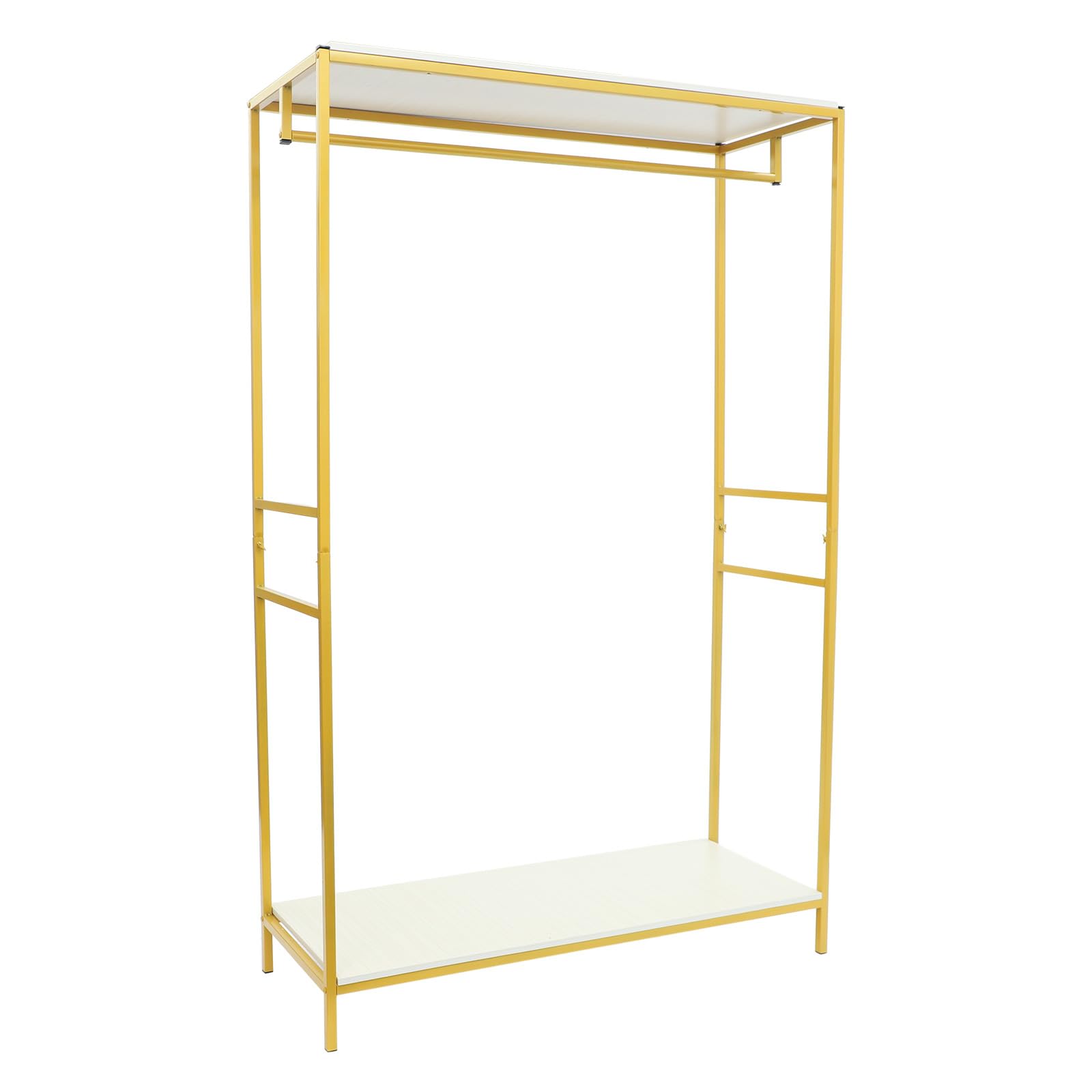 Freistehend Kleiderständer, Gold Garderobenständer, 120x45x190cm | Rechteckig Klamotten Ständer bis 5KG, Metall Kleidung Schiene für Waschküche, Wohnzimmer, Geschäften