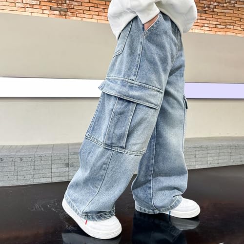 Baggy Cargo Jeans for Boys Straight Wide Leg High Waist Denim Pants, Casual Fashion Streetwear School Y2k Trousers4