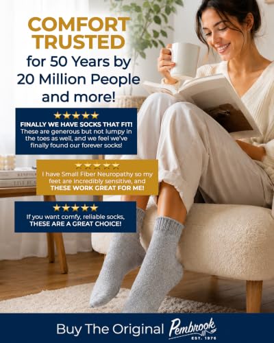 Image of Pembrook Bamboo Viscose Diabetic Socks for Women & Men - 6 Pairs Ankle Socks for Swollen Feet | Neuropathy Socks