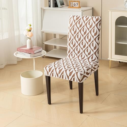Image of HOMETHREADS Stretchable Elastic Jacquard Chair Seat Cover and Waterproof Dining Table Cover - Removable & Washable, Durable Seat Protector for Dining Room (Coffee, 4Chairs+1Table Cover (150X180))