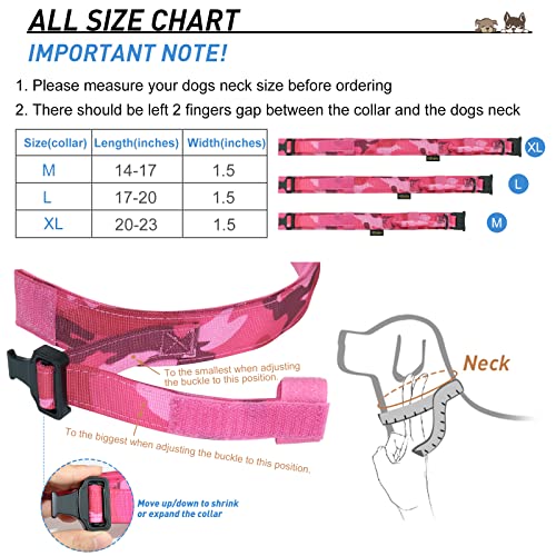 Hotsky Tactical Dog Collar, Havey Duty Dog Collar For Medium Dogs, Adjustable Nylon Dog Collars With Handle And Metal Buckle For German Shepherd, With Airtag Holder And Patches(Hotpink Camo, M) #TOP2