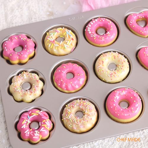 CHEFMADE Donut Mold Cake Pan, 12-Cavity Non-Stick Pattern Doughnut Bakeware for Oven Baking (Champagne Gold) by CHEFMADE - Image 3