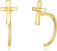 Vista 1 de Aretes de aro de medio aro de 14 quilates de oro macizo, aretes de aro Huggie para mujeres y niñas
