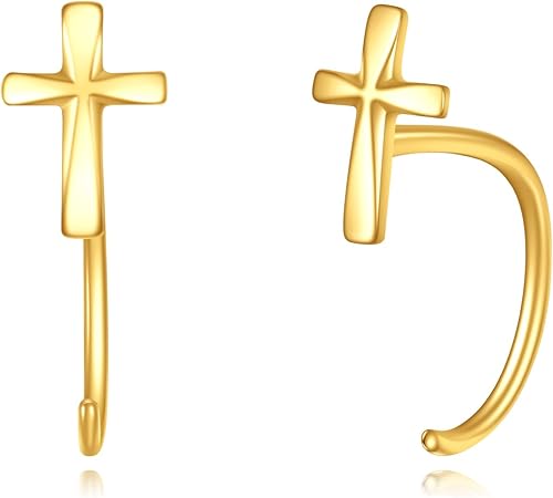 Aretes de aro de medio aro de 14 quilates de oro macizo, aretes de aro Huggie para mujeres y niñas