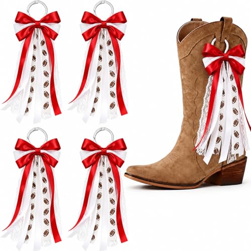 FineCheer 4 Pcs Football Boot Bow Super Ribbon Game Day Boot Bows Clip Decor Removable for American Football Concert Party Favor DIY Accessories