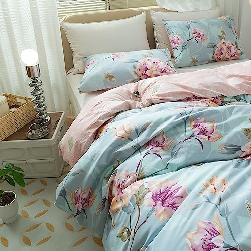 Eavd Blue Flower Duvet Cover Twin Soft 100% Cotton Garden Flower Bedding Set With 2 Pillowcases Chic Elegant Flower Comforter Set For Girls With Zipper Closure #TOP5