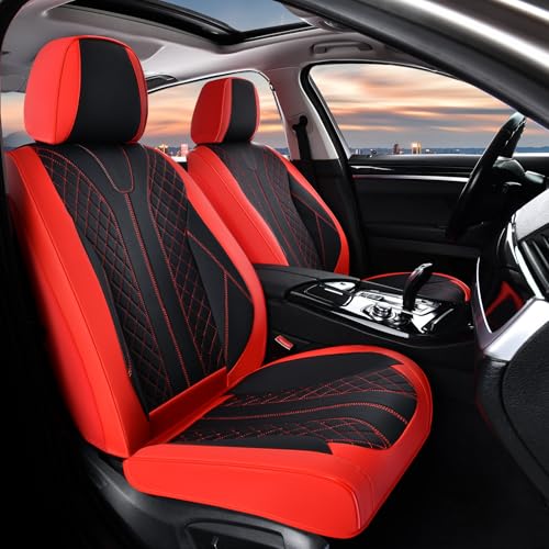 Image of FLORICH Car Seat Covers Front Seats Luxury Faux Leather Waterproof Seat Covers Car Seat Protector Automotive Seat Covers Cushion Universal Fit for Most Cars SUV Trucks, Black&Red