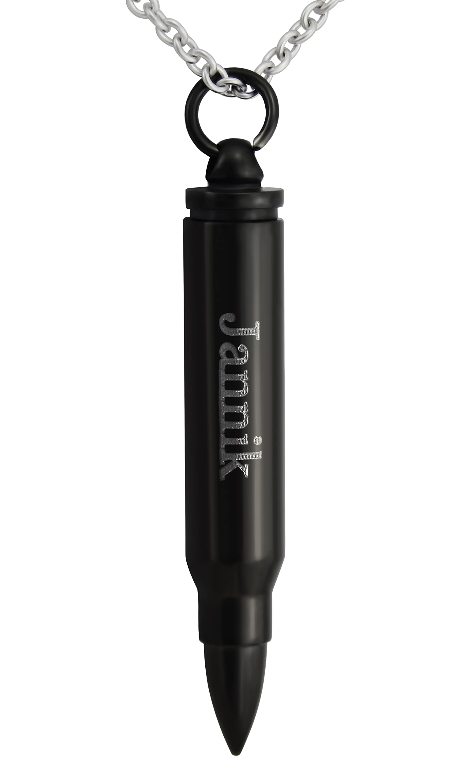Personalisierte Kette mit Gravur Edelstahl 50 cm mit Anhänger Patronenhülse Pistolenkugel zum Aufschrauben in schwarz - Personalisierte Halskette für Männer Frauen - Personalisierter Schmuck