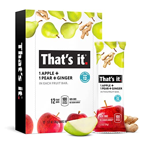 That's it. Apple+Pear+Ginger 100% Natural Real Fruit Bar, Best High Fiber Vegan, Gluten Free Healthy Snack, Paleo for Children &amp; Adults, Non GMO No Added Sugar, No Preservatives Energy Food (12 Pack)