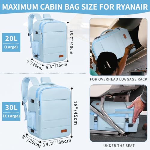 GMAK Travel Backpack for Men Women, Carry on Backpack with USB Charging Port, 15.6 inch Laptop Backpack Lightweight Cabin Bag Casual Daypack 20L Luggage Bags for College, Business, Travel, Light Blue3