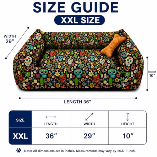 Image of SITSNOOZE XXL Dog Bed (30 to 45kg) for Doberman, Great Dane, Mastiff - Heavy Duty Orthopedic Pet Mattress, Waterproof Washable Big Sofa Lounger, Non-Slip Calming Cushion (Print 5, XXL)