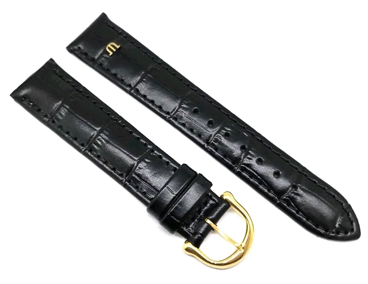 Maurice Lacroix 18mm Black Brown Crocodile Gold Plated Clasp Watch Strap