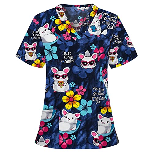 OIOLOYJM Printed Scrub Tops Women V Neck Short Sleeve Plus Size Scrubs for Womens Nursing Uniforms Shirts with Pockets