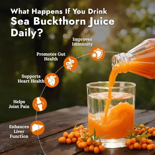 Image of Nutriorg Pure Sea Buckthorn Juice Concentrate Pulp 250 mL | Cold Pressed | 100% Himalayan Berry Pulp | Omega 3,6,7,9 & Vitamin C | Best for Immunity & Antioxidant Rich | Makes 50 Glasses | No Added Sugar & Colour