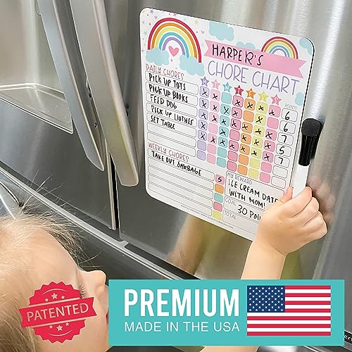Image of Hadley Designs Magnetic Chore Chart for Kids - Reward Chart for Kids, Dry Erase Responsibility Board for Children at Home, Fridge Behavior Tracker for Daily & Weekly Tasks, Rainbow Toddler Chore Board