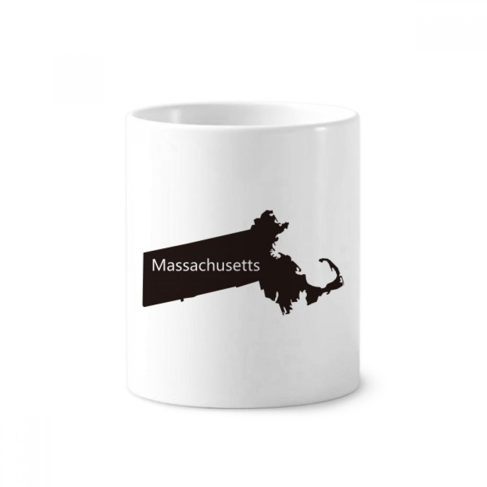 DIYthinkerMassachusetts USA Map Silhouette Ceramic Toothbrush Pen Holder Mug White Cup 350ml Gift 9.6cm high x 8.2cm Diameter