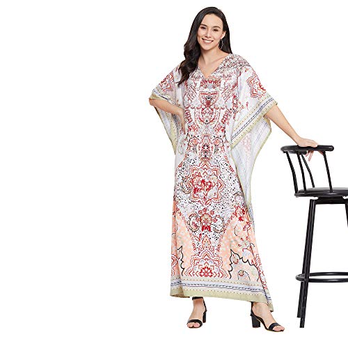 Image of Oussum Women Long Maxi Plus Size Polyester Kaftan Gown, Womens Kaftan Dresses Lounge Resort Wear, Plus Size Kaftan