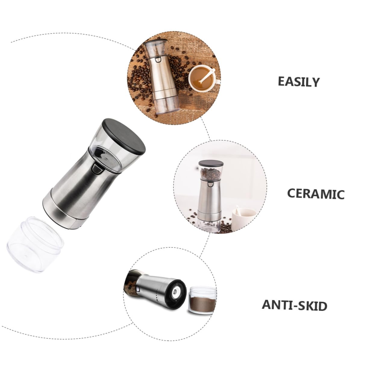 Molinillo Eléctrico de Acero Inoxidable para Café Ajuste de Cinco Niveles | Carga Usb, Grosor Regulable, Acabado Plata, Núcleo Cerámico y Piezas Pet, Pp y Abs