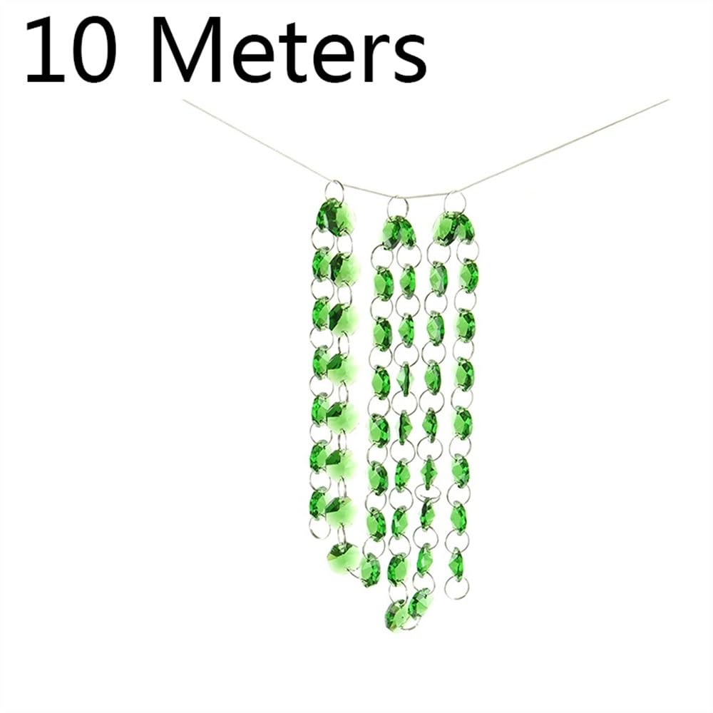 Wiszące kryształy pryzmaty 10 metrów ciemnozielone 14 mm kryształowe koraliki łańcuchy wiszące sznurki girlandy do dekoracji wnętrz wiszące kryształy do dekoracji