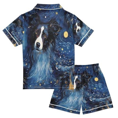 ALAZA Van Gogh Starry Night Dog Satin Pajamas Set Short Sleeve Button Down Sleepwear Summer Pjs 2 Piece2