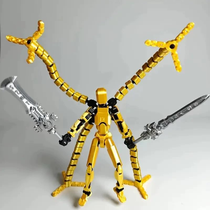 T13 3D Action Figure Set (Assembly Completed) 2 Pcs, 3D Printed Multi-Jointed, Titan 13 Action Figures, Multi-Articular Lucky Mobile Robot Nova,Desktop Decorations for Game Lovers Toys (Gold Sliver)