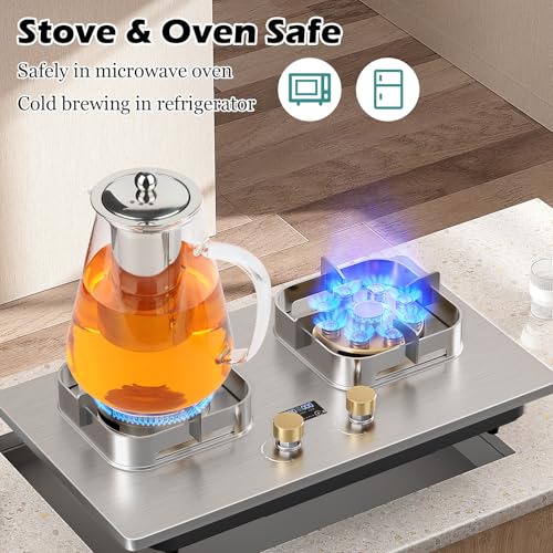 Miniatura 6 de Mxtimwan Tetera De Vidrio De 1,3 Litros, Resistente Al Calor, Transparente Con Colador Extraíble, Para Bebidas Frías Y Calientes.