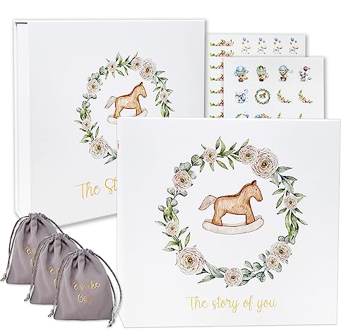 Baby Keepsake Memory Book and Box- Gender Neutral Baby Journal Scrapbook Photo Album to Record Baby's Milestones from Pre-Birth to Age 5- Newborn Essentials for Baby Shower or New Parents Gift