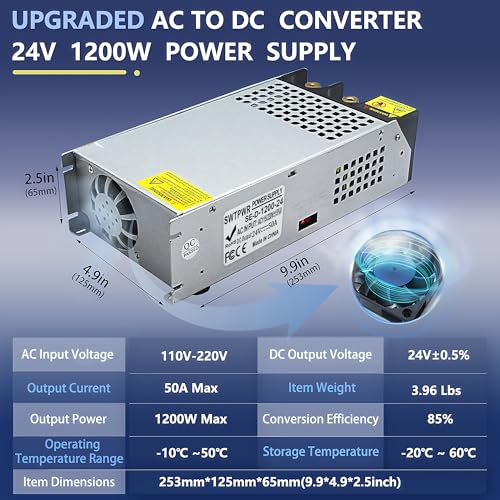 Image of New Upgraded DIY SMPS 110V AC to DC 24V 50A 1200W Power Supply, 24v Power Supply,110v to 24V Converter Voltage Transformer for Motor Pump CCTV 3D Printer Air Compressor Led (24V-50Amp-1200W, 24V)