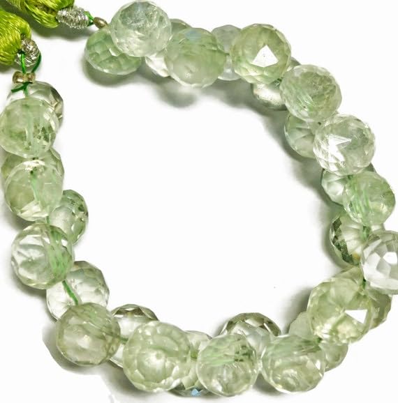 Prasiolite naturelle en perles oignons facettées de 5.5-7mm pour création de bijoux