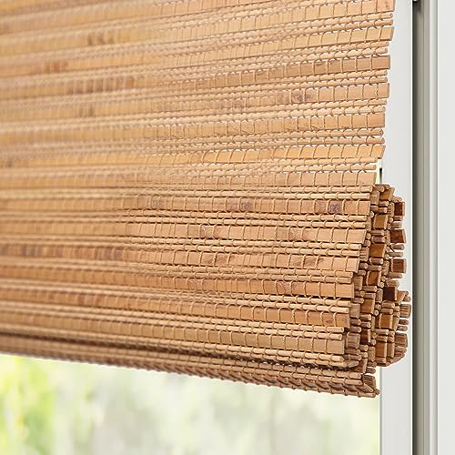 Windowlady Bamboo Roman Shades, Cordless Custom Woven Wood Shades, Light Filtering Natural Bamboo Shades for Doors, Indoor Windows, Walnut