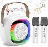 FULLIFE Karaoke Machine for Adults/Kids, 3000mAh Portable Bluetooth Karaoke Speaker with 2 Wireless Microphones, HD Sound PA System with Handle and Echo, Supports TF/USB, AUX-in, for Home Parties